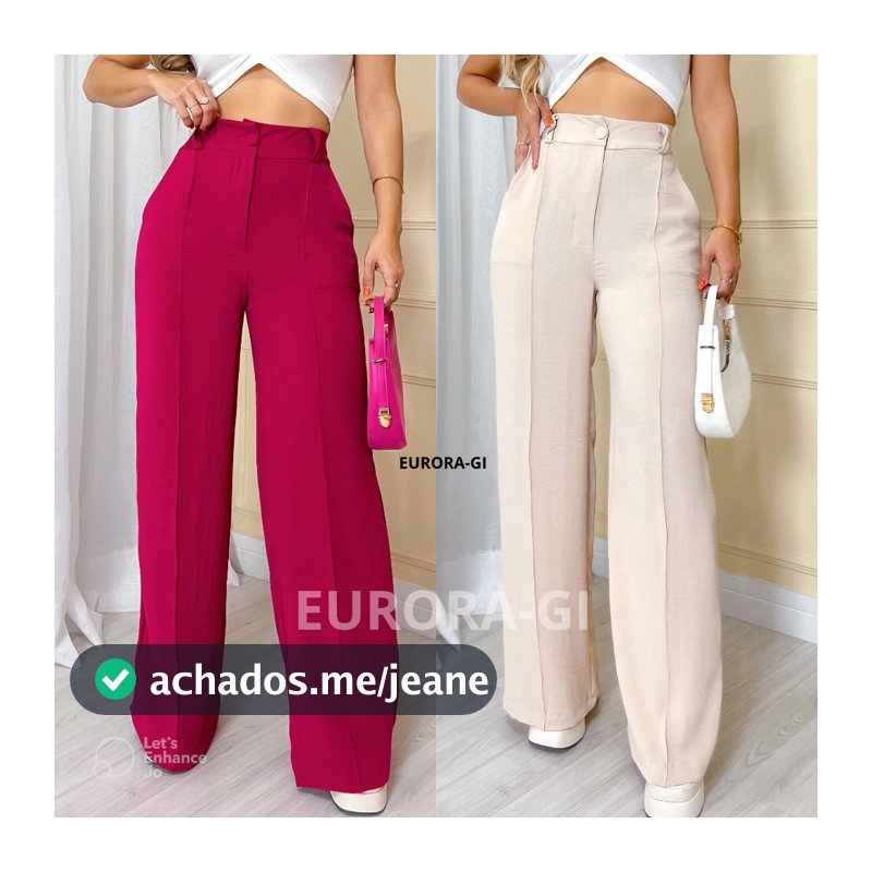 Calça Pantalona Feminina Com Botão e Elástico Na Cintura Tecido Duna Premium