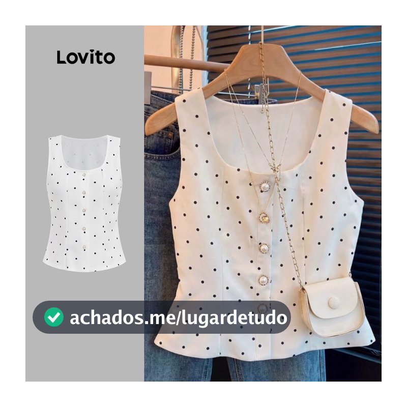 Lovito Elegante Top com Botão Na Frente Padrão para O Dia a Dia Top de Primavera/verão L195ED352