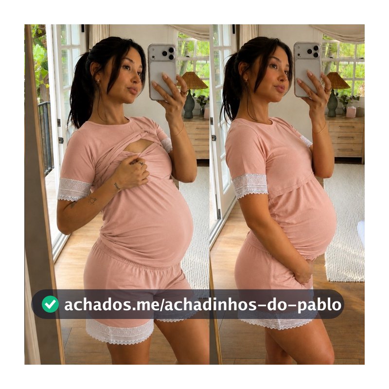 Pijama Feminino Amamentação Curto Para Gestantes Pós Parto Verão com Renda Ultra Confort