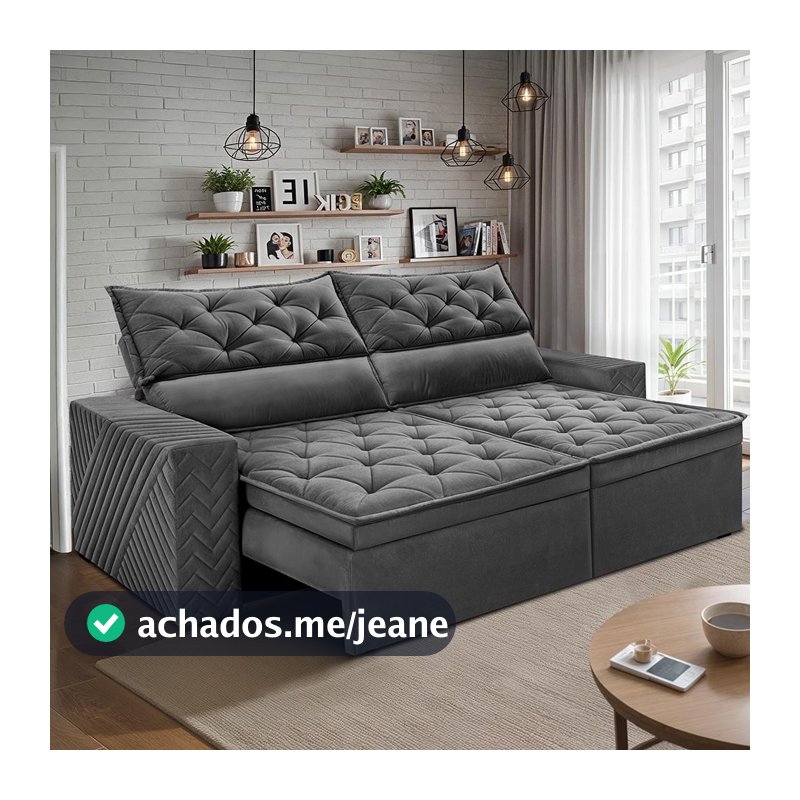 Sofá Retrátil e Reclinável 2,30m Essence Velusoft Cinza Cama inBox