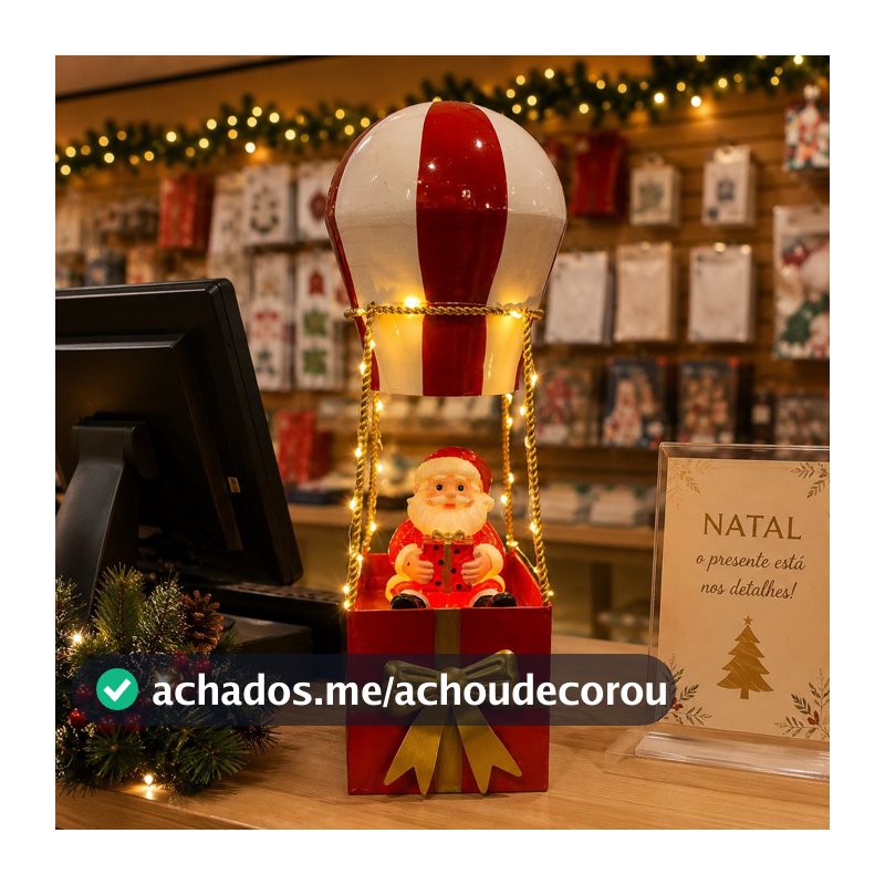 Enfeite De Natal Em Metal Papai Noel No Balão Com Luz Led Decoração Natalina