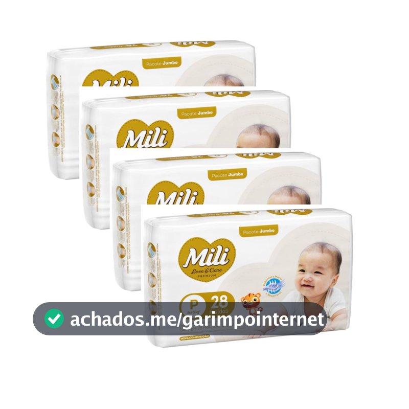 Kit 4 Fraldas P Descartável Mili Love& Care Pacotão 112 Unidades