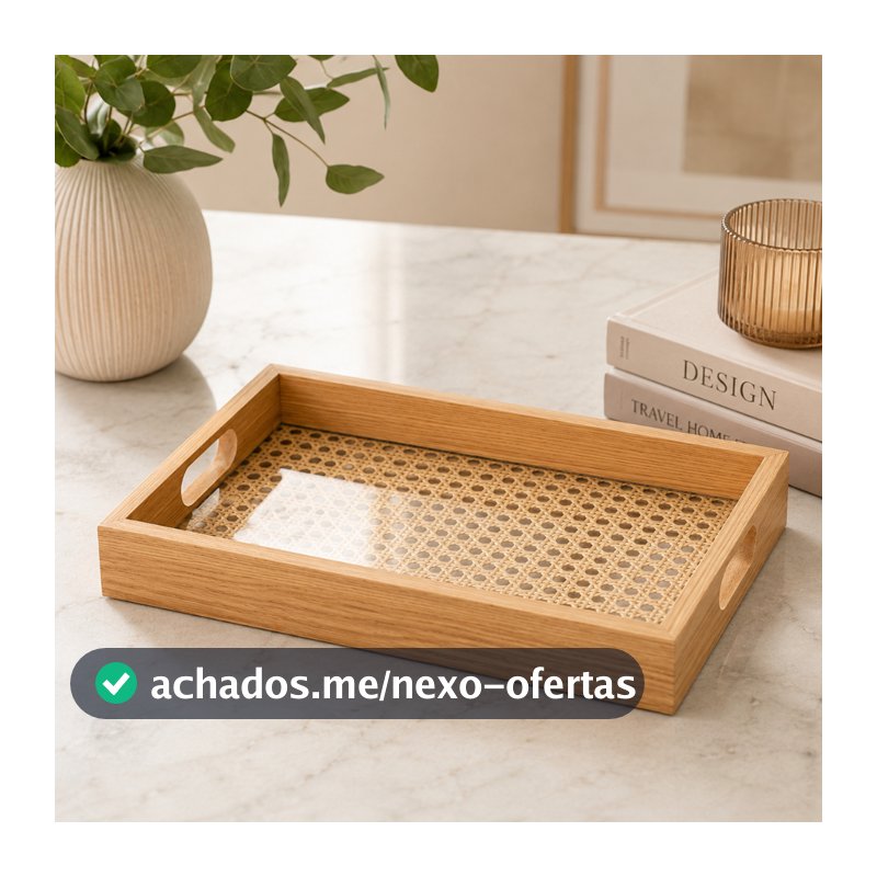 Bandeja Decorativa Retangular de MDF com Fundo Treliça 31,5x21,5cm - Lyor