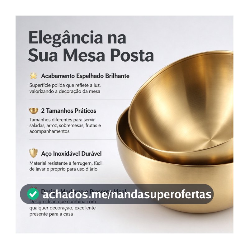 Tigela Bowl de Aço Inoxidável Dourada Diversos tamanhos