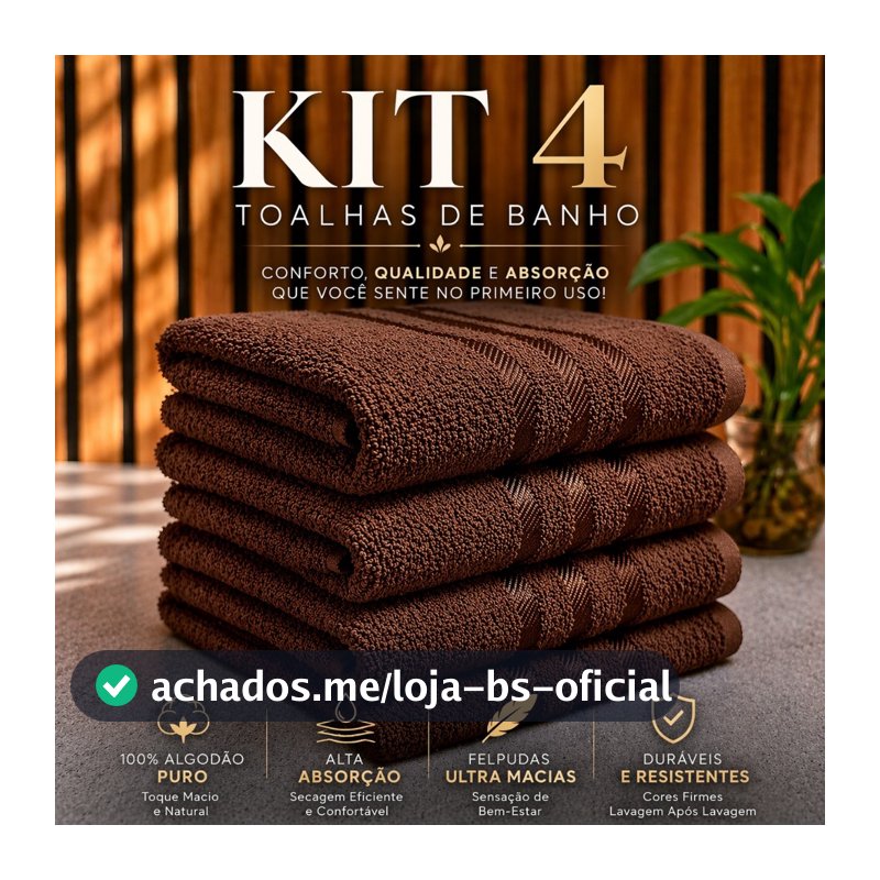 Kit 4 Toalhas - Banho Felpudas Ultra Macias 100% Algodão Puro 1,30x65cm Conforto e Qualidade