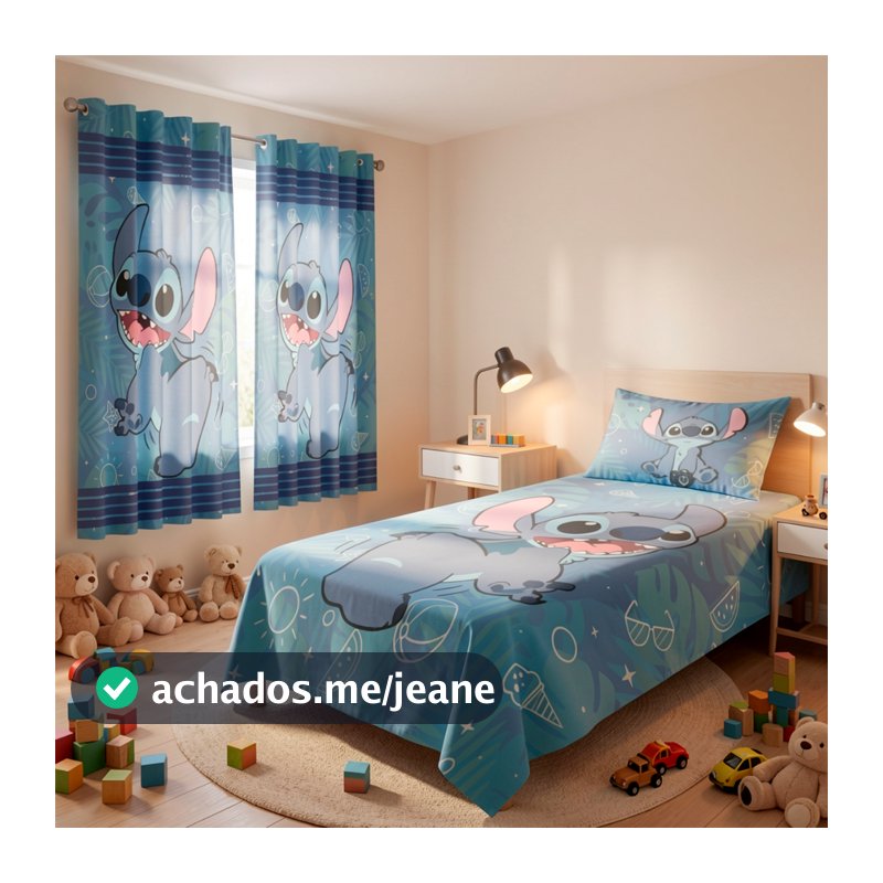 Jogo de Lençol e Fronha Infantil  L. Stitch Tema Quarto Infantil