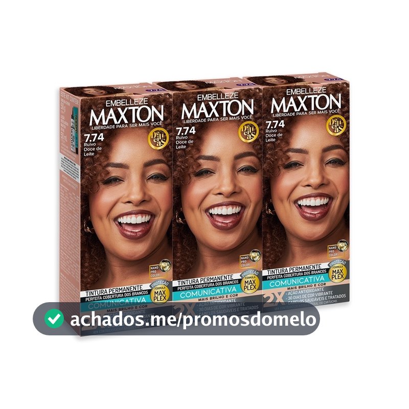 Kit 3 Tinta de Cabelo Maxton Delícias Ruivo Doce de Leite 7.74