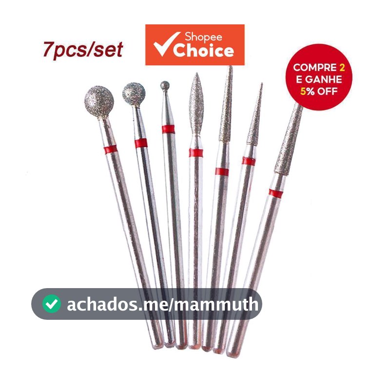 7 peças de brocas diamantadas para cutículas, kit 3/32 para brocas de unhas, furadeira elétrica para manicure e