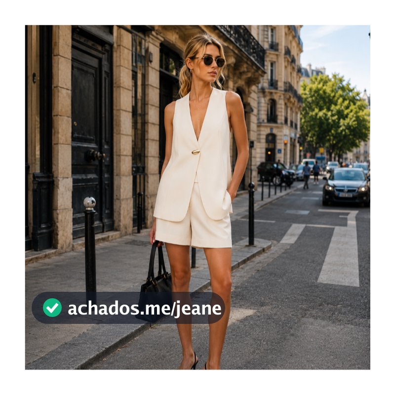 Conjunto Feminino Alfaiataria Premium Colete Alongado sem Manga + Short Cintura Alta Elegante Casual Azul Royal