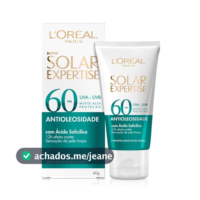 Protetor Solar Facial Antioleosidade FPS60, Efeito Matte Sem Cor, Solar Expertise L'Oreal Paris, 40g
