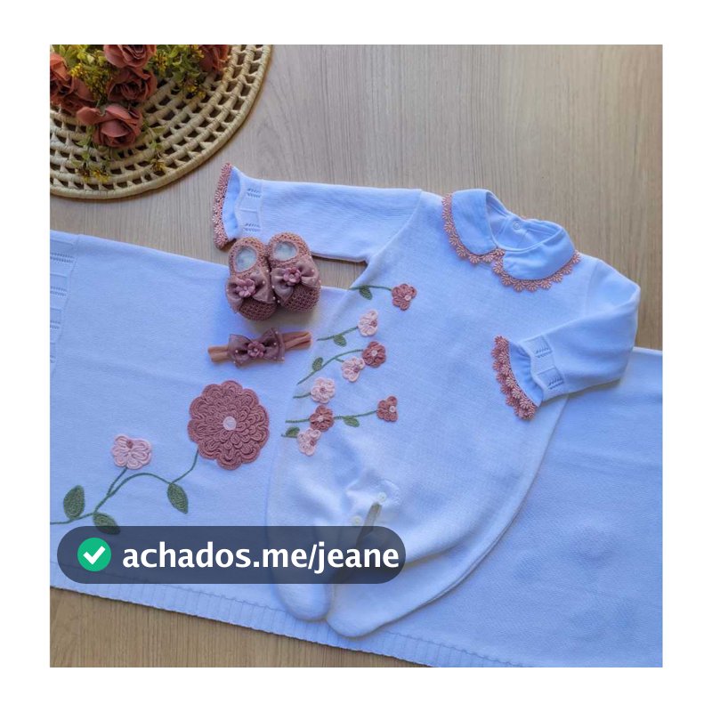 Saída de maternidade menina Belize bordado de flores em tricot 5 peças