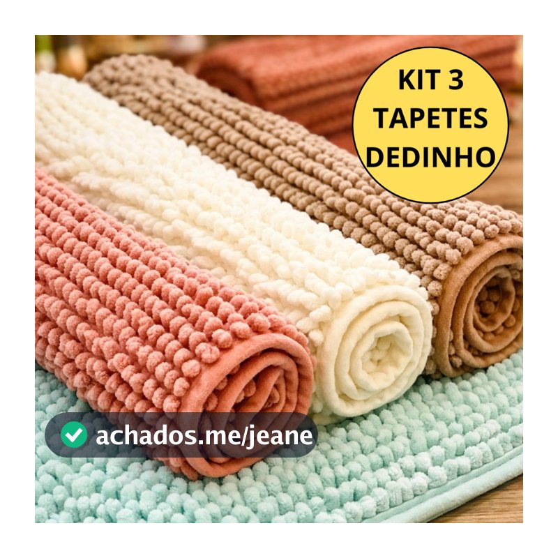 Kit 3 Tapete Bolinha Dedinho de Banheiro Antiderrapante Toque Suave Macio