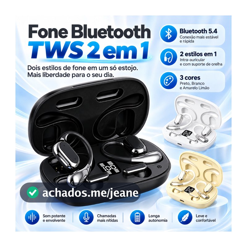 Fone Bluetooth TWS 4 em 1 Intra Auricular, Bluetooth 5.4 Alta Qualidade-B6