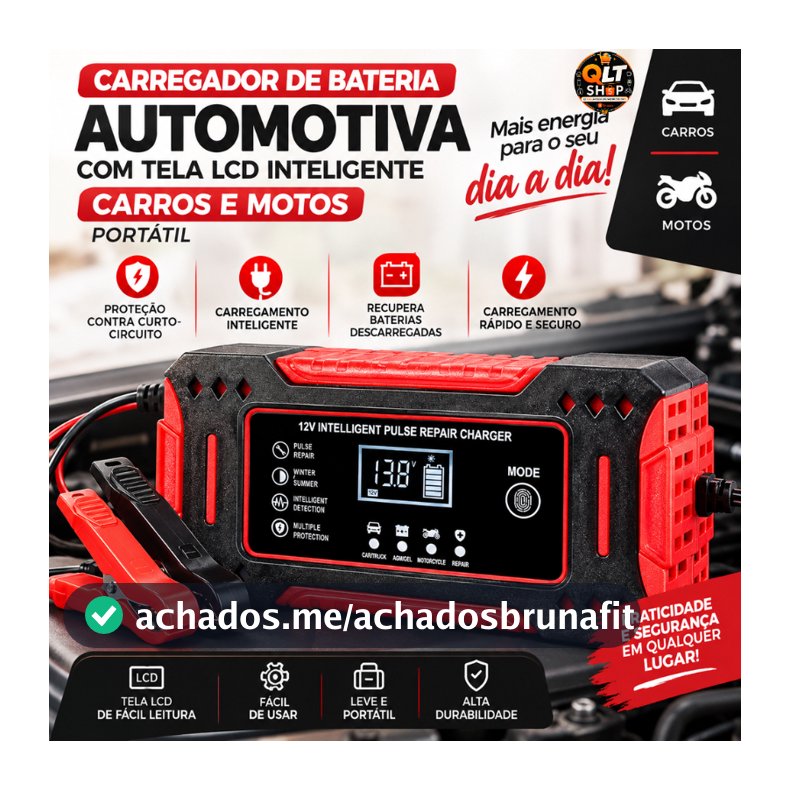 Carregador de Bateria Automotivo 12V Carregador de Bateria Automotivo - Display Digital