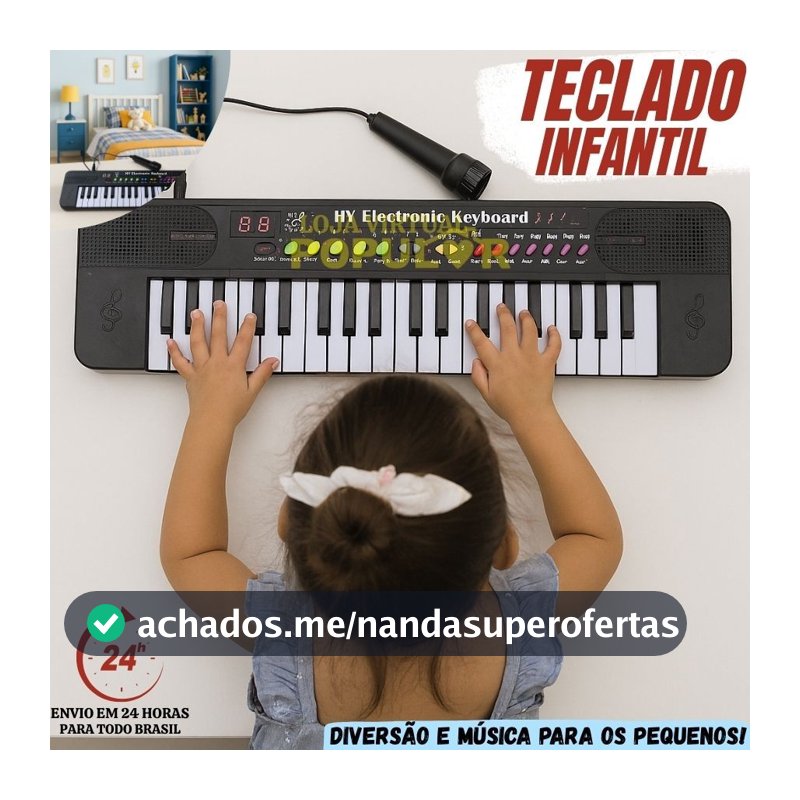 Teclado Elétrico Musical Infantil Com Microfone Divertido 37 Teclas Brinquedo Infantil