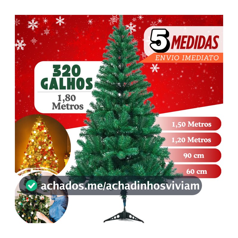 Arvore Natal Grande Pinheiro Decoração Natal 120cm 150cm 180cm 210cm Até 450Galhos Verde/Nevada
