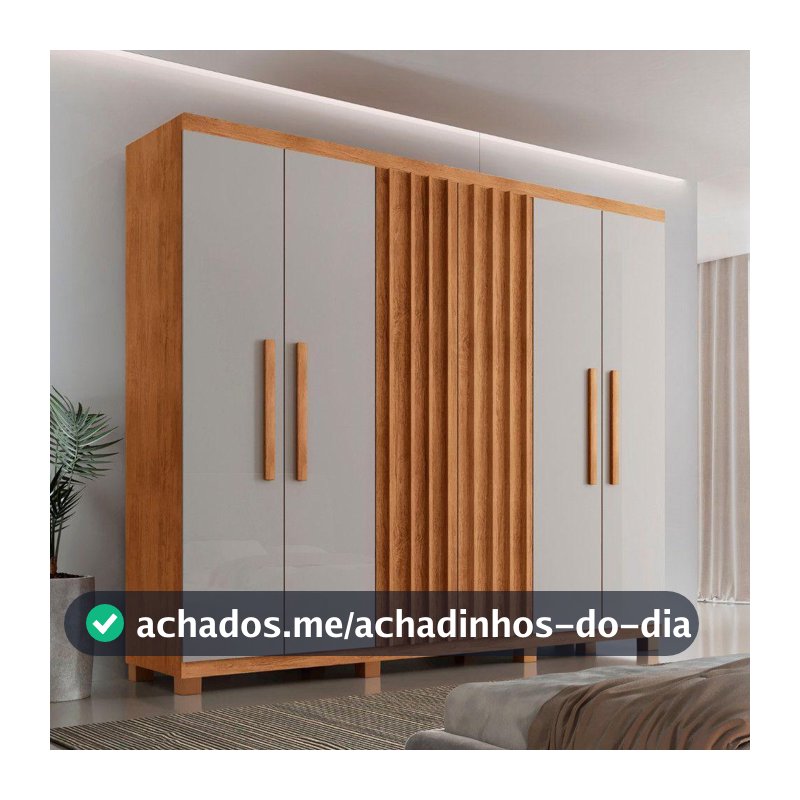 Guarda Roupa Casal Roma Mdf 6 Portas 2 Gavetas Com Pés Naturalle/off White Com Pés