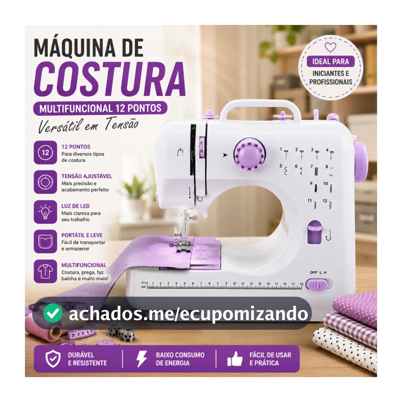 Mini Máquina De Costura Multifuncional Doméstica Composta de 12 Pontos - Bivolt