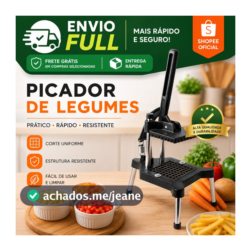 Picador Cortador De Legumes E Frutas Reforçado Nylon Profissional Preto Cabrita Perereca