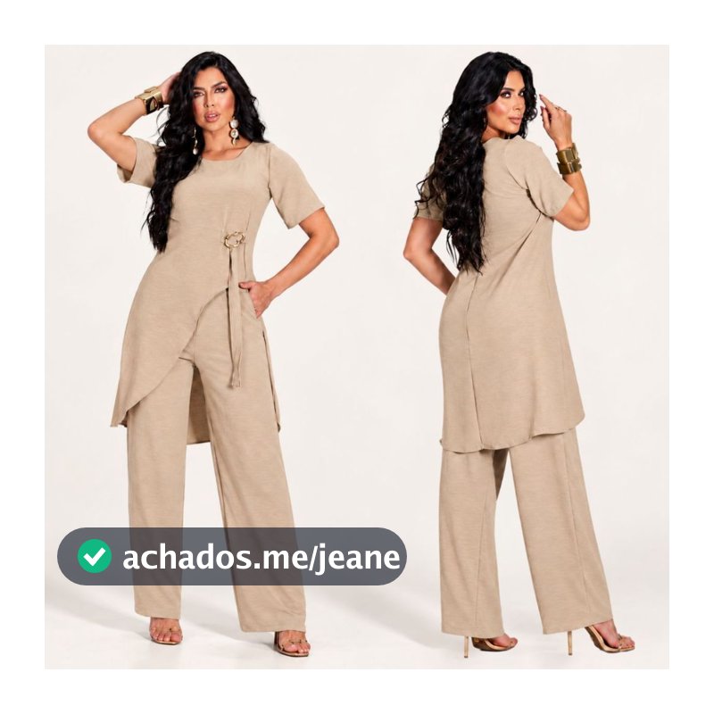 ⁠Conjunto Calça Pantalona e Blusa Soltinha Tecido Crepe Dunas Manga Curta Perna Larga Wide Leg Elegante Leve
