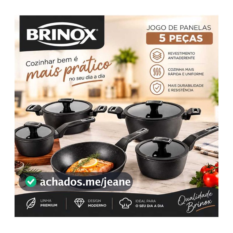 Jogo De Panelas Brinox Cerâmico 5 Pecas Carbon Ceramic Cor Preto para Todos os tipos de fogões - A Original