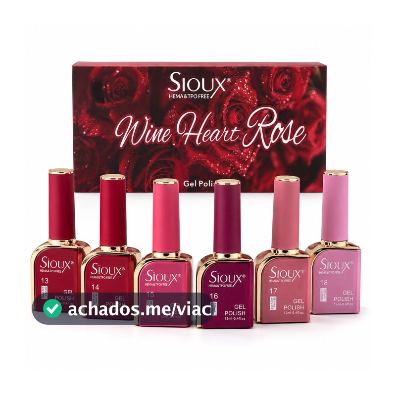 Sioux Kit 6 Esmaltes Gel UV Led Wine Heart Rose 12ml Coleção Rosas Premium Alta Cobertura Esmalte Gel UV Led
