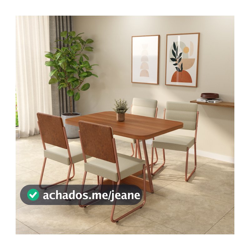 Conjunto Sala de Jantar 4 Cadeiras Madu Carraro Nogal Rosê