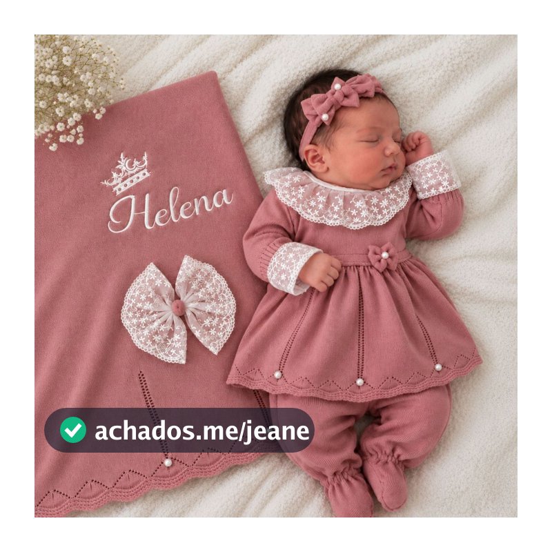 Saída Maternidade de Tricot Personalizada P/ Menina Feminina Vermelha Rosa Rose