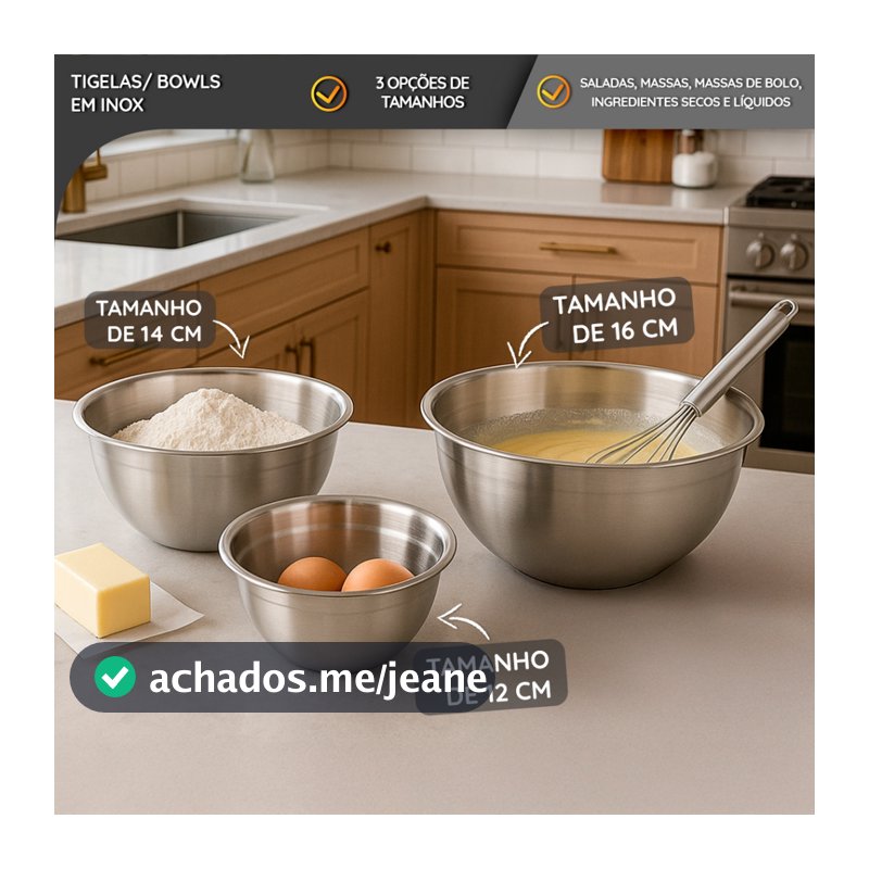 Bowls de Aço Inox com Marcação 12/14/16 cm Profissional e Uso Doméstico 3 Tamanhos Alta Durabilidade