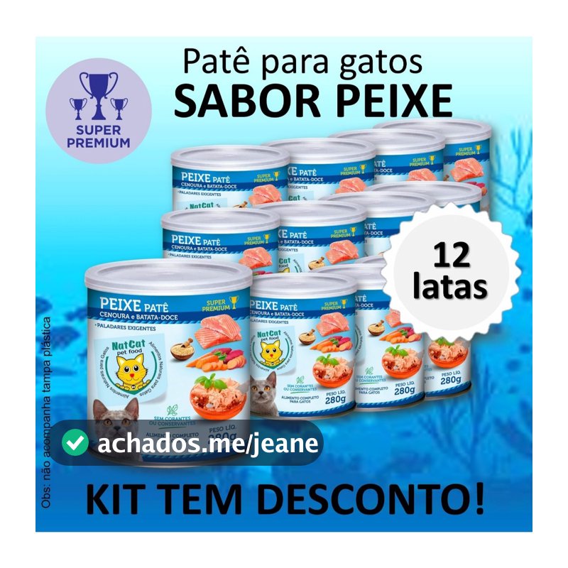Kit Ração Úmida Patê Natural Gatos Maximo Sabor Peixe NatCat Pet Food Ração Molhada