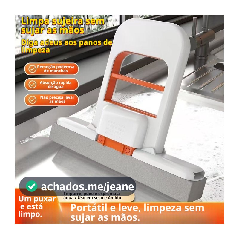 Mini Mop Dobrável de PVA para Mesa e Uso Interno com Esponja Absorvente para Limpeza Úmida e Seca