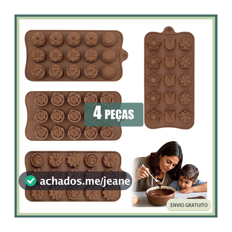 4 peças Molde de Silicone Bombom Doces Chocolate Sabonetes Resina Forma Silicone,Tulipa/Rosa/Tipo floral