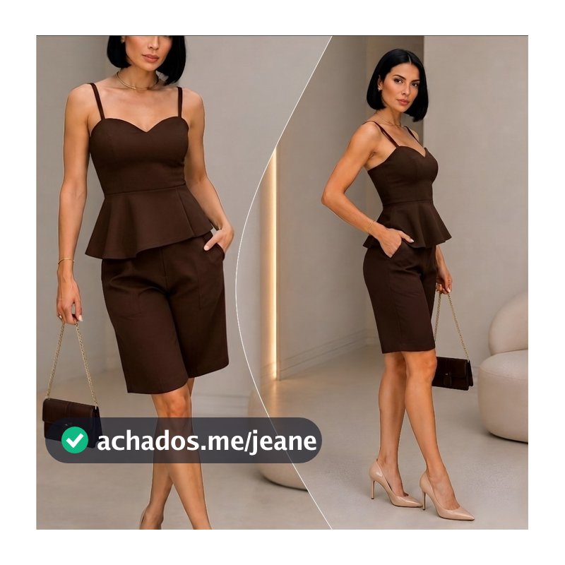 Conjunto Feminino Alfaiataria Premium Peplum Assimétrico Com Bojo Shorts Pantacourt Elegante