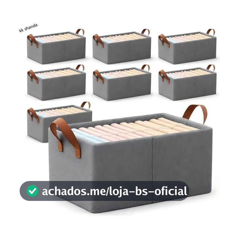 Kit 8Caixas Organizadoras Dobráveis Roupa Cesto Gaveta Dobrável camisas Cinza-escuro Tecido 47x28x20cm