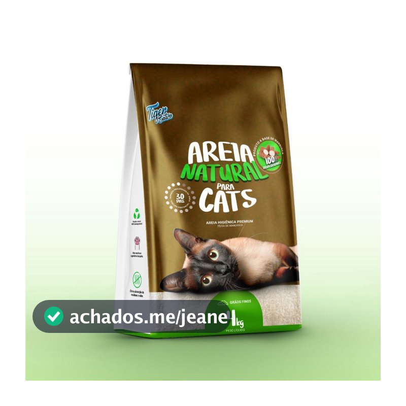 Areia Higiênica Natural Biodegradável Gatos Tiger Cats 4kg evita o desperdicio, maior rendimento, sem poeira