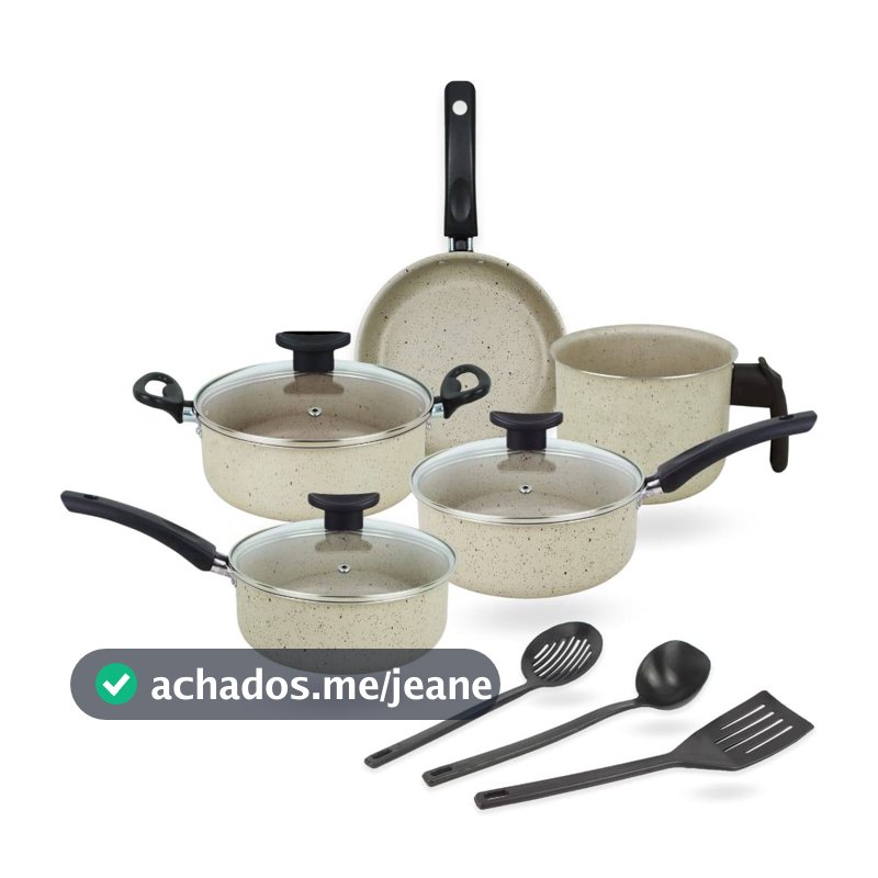 Jogo de Panelas Marfim 8 Peças Teflon Premium MARF Tampa Vidro Antiaderente - Cozinha Completa