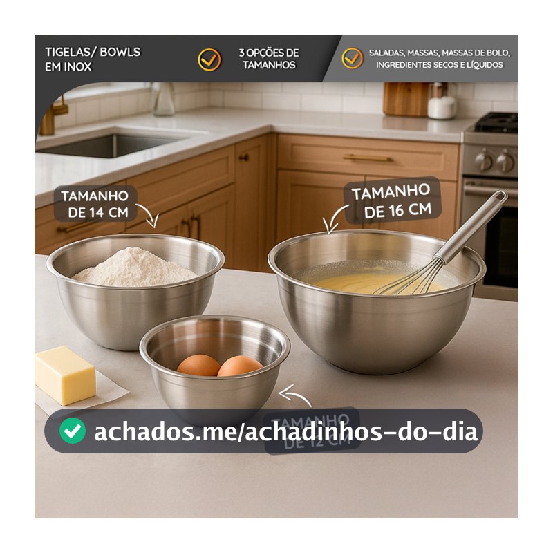Bowls de Aço Inox com Marcação 12/14/16 cm Profissional e Uso Doméstico 3 Tamanhos Alta Durabilidade