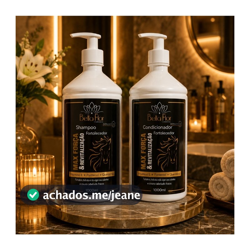 Kit Shampoo e Condicionador Capilar Max Força e Revitalização Frasco Economico 1L Cada - Bella Flor Profissional