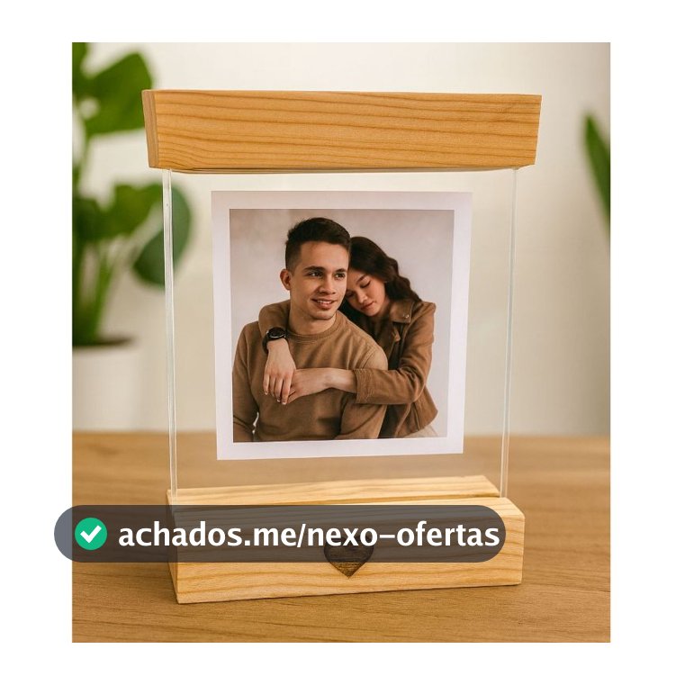 Porta Retrato com Base Madeira e Vidro Duplo Personalizado Presente Romântico Decorativo