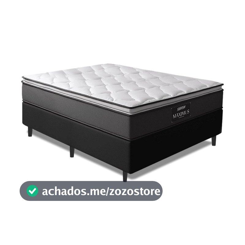 Cama Box Casal Colchão Molas Ensacadas Pillow Maximus 138x188x62cm Cinza / Preto Gazin