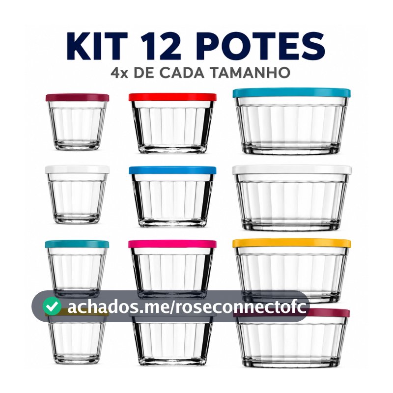 Kit 12 Potes De Vidro Americano Com Tampa - 4x150ml, 4x350ml e 4x600ml - Nadir Figueiredo