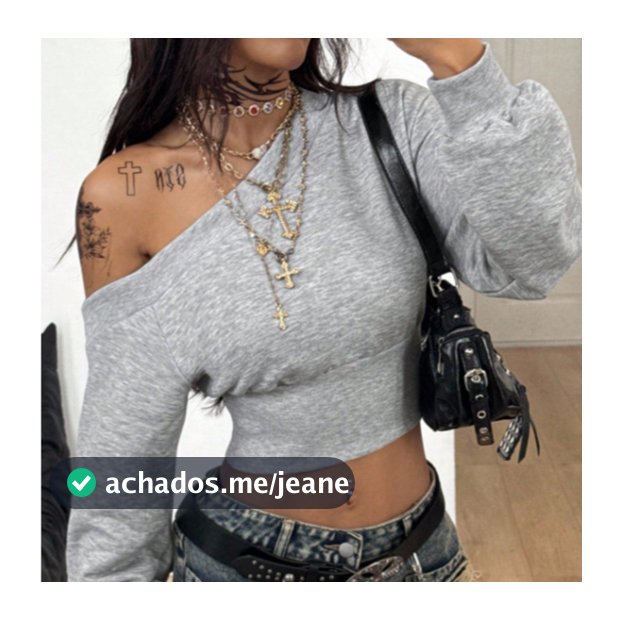 Blusa Cropped Lizzy Um Ombro Só Moletinho Manga Longa Feminina