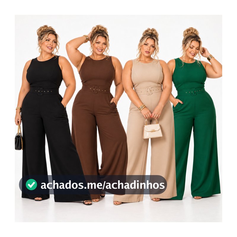 Macacão Plus Size Pantalona Feminino Longo com Cinto ajustavel Festa Social Elegante Alfaiataria G1+
