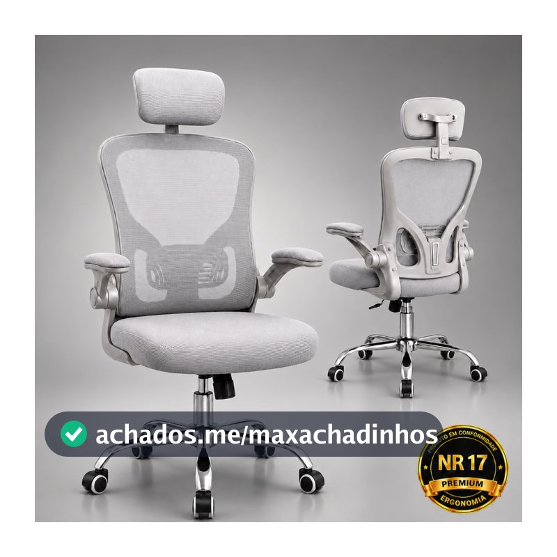Cadeira de Escritório Presidente Ultra Ergonômica LARUNO Alto Padrão Luxo Espuma Certificada Homologada NR17 Cinza