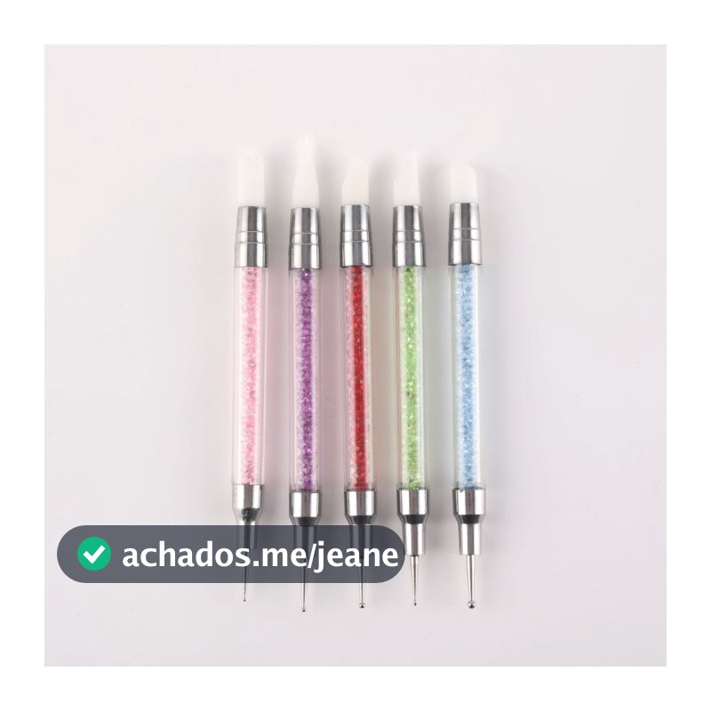 Um pacote de 5 canetas de silicone para nail art, canetas de cola em bastão, canetas de pressão adesiva de cabeça dupla