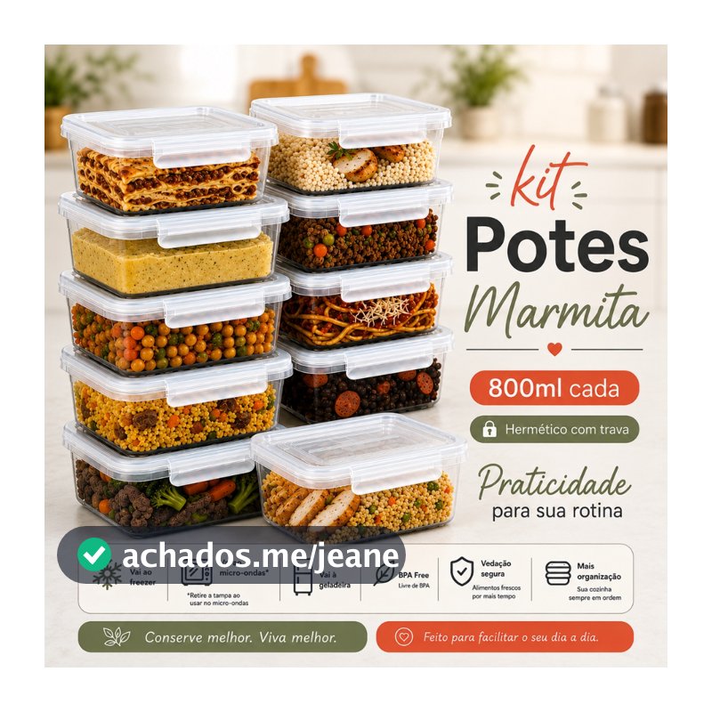 Kit marmitas potes 800ml com trava Marmita fitness lavavel Alimentos organizadores de congelador
