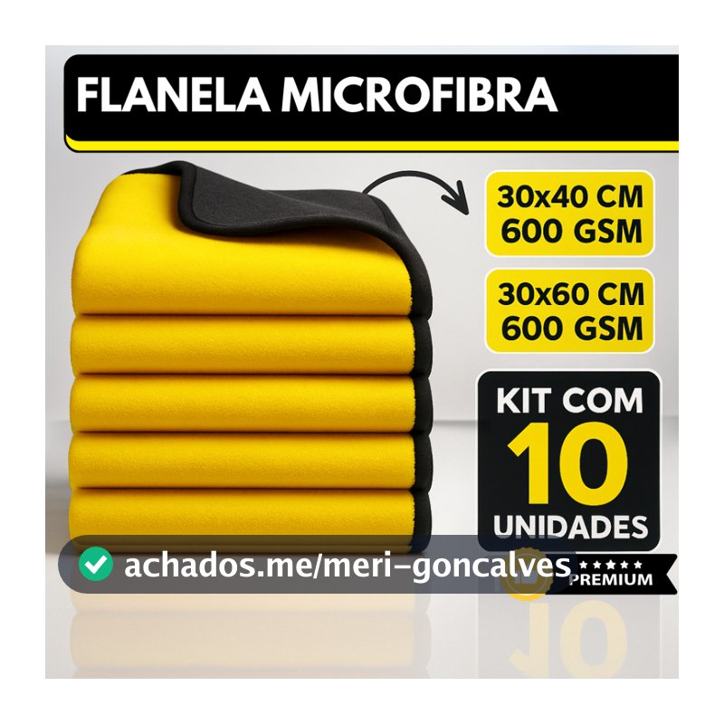Kit 10 Pano Flanela Microfibra Automotiva 600GSM Premium Para Lavagem polimento de Carro