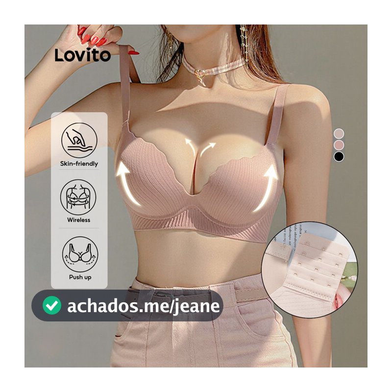 Lovito Casual Soutien-gorge Sensual de Algodão Macio Sem Costura Bojo Push Up Feminina Sem fio Rosa Reforçado LNE117257