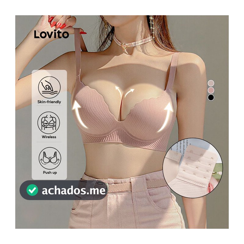 Lovito Casual Soutien-gorge Sensual de Algodão Macio Sem Costura Bojo Push Up Feminina Sem fio Rosa Reforçado LNE117257