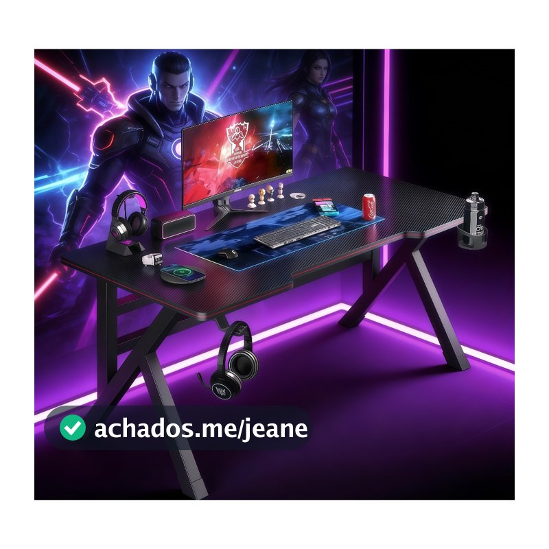 Mesa Gamer para Computador, Estudo e Home Office com Porta-Copos e Suporte para Headset